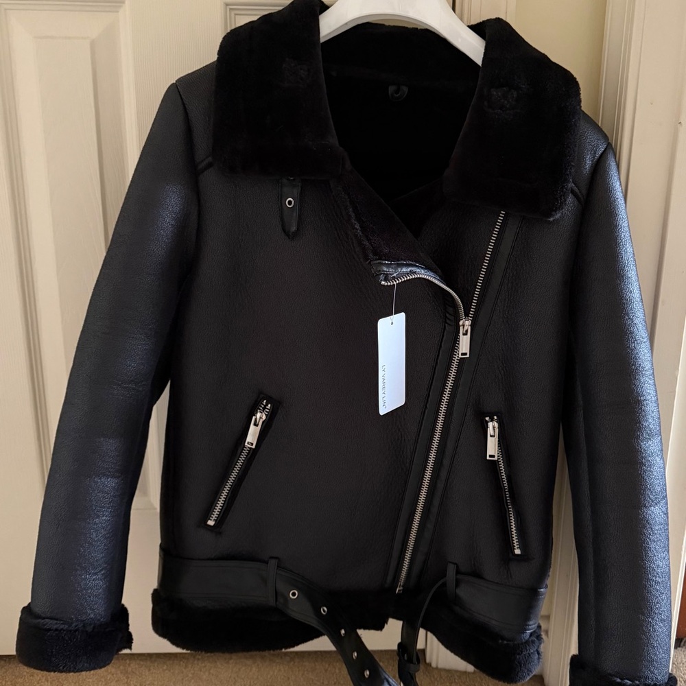 Black Shearling Vegan Leather Jacket